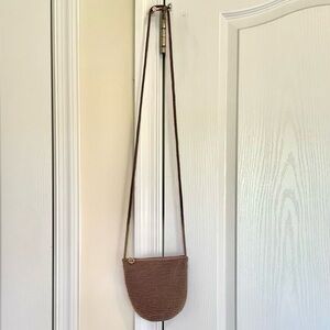 The Sak Taupe Mini Crochet Knit Crossbody Bag